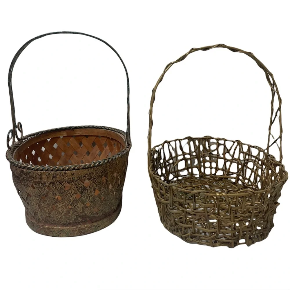 Vintage Decorative Gold Accented Woven Baskets Vintage Basket Lot Bundle